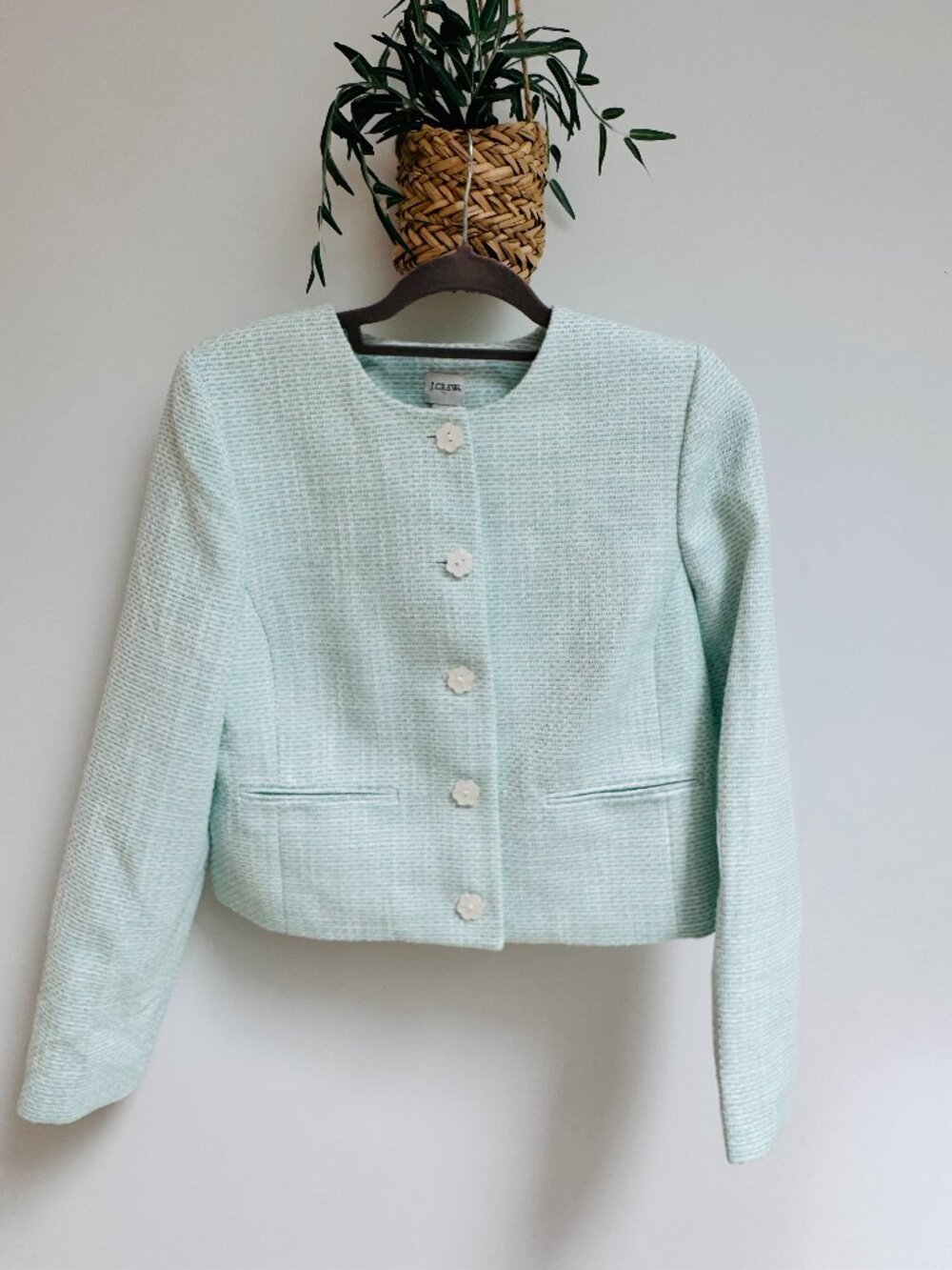 NWT J Crew Tweed Blazer with Flower Button Detail Sz 6